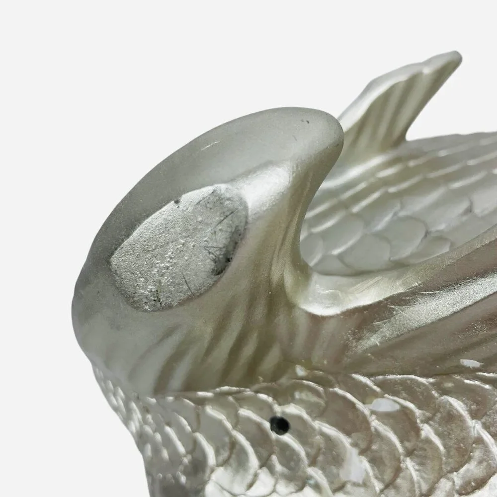 Large Silver Fantail Fish Resin Statue Jewel Rhinestone Eyes Sculpture Decor Art